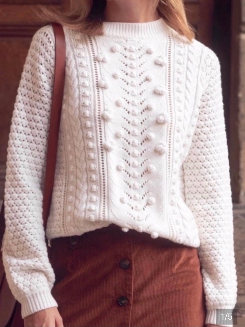 Sezane Rob Wool Jumper M Ivory Popcorn Cable Knit Sweater French Girl Coquette